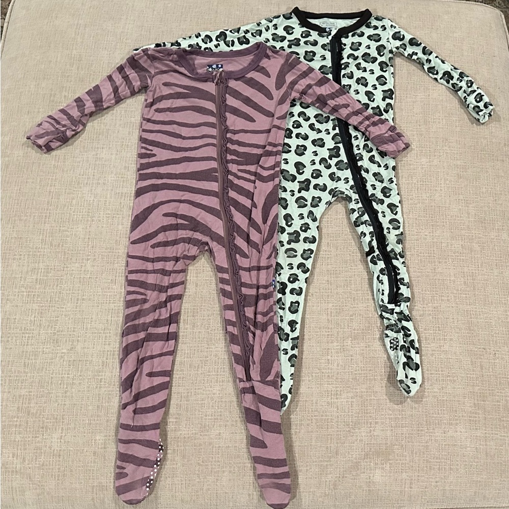 Kickee Pants Pink and Black Footies One Piece
